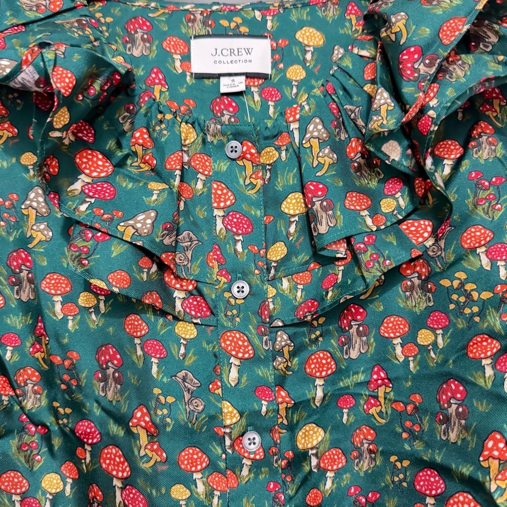 NEW J.Crew Mushroom Floral Silk-Twill Ruffle-Collar Top Size Small 23585 - Picture 7 of 12